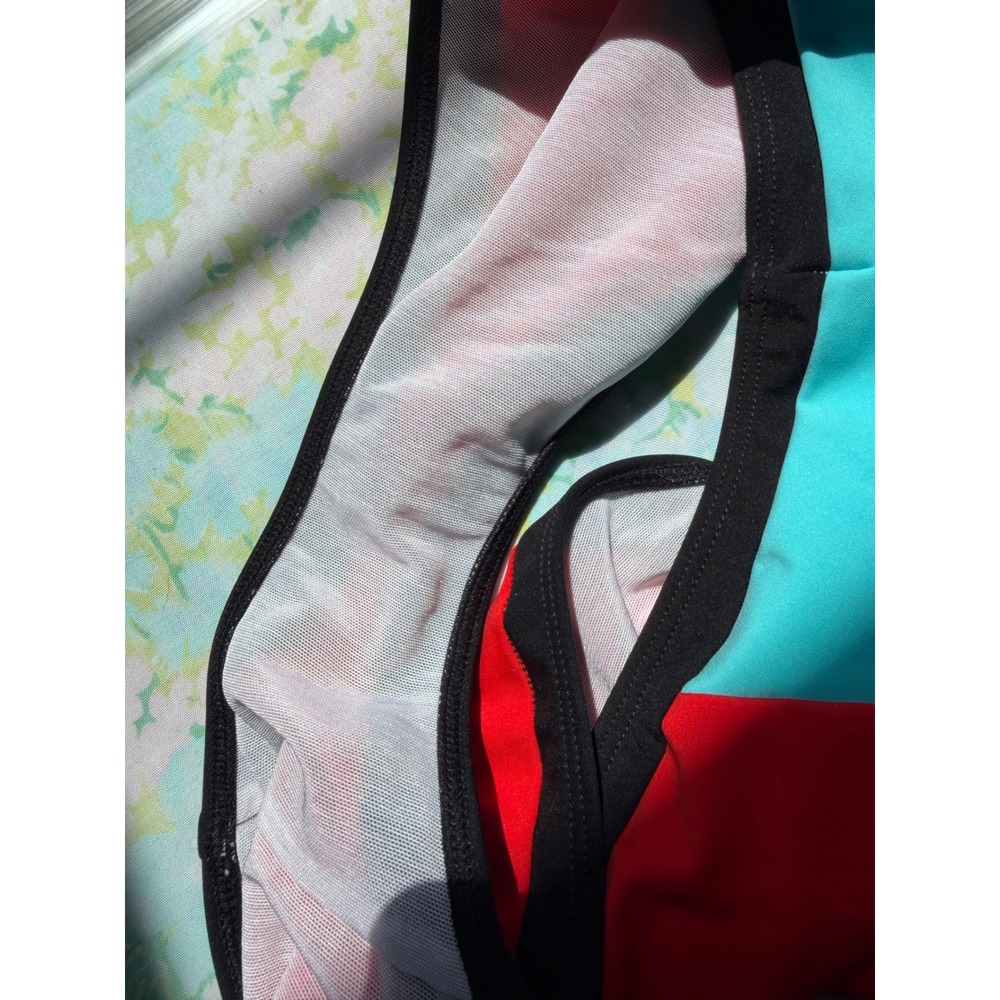 Stylest | DreamSculpt Multi PuffSleeve Zip Swimsuit L Multicolor Colorblock $328 - Picture 9 of 9